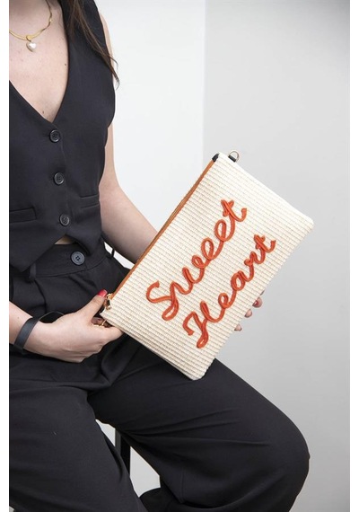 Silver Polo Sp1034 Kadın Portföy & Clutch Dokuma Hasır Bej-orange