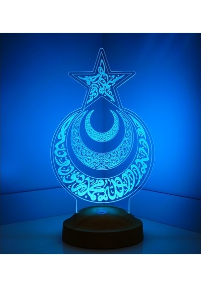 3D Led Lamba 3 Boyutlu Ay Yıldız Özel Hediye Gecelambası