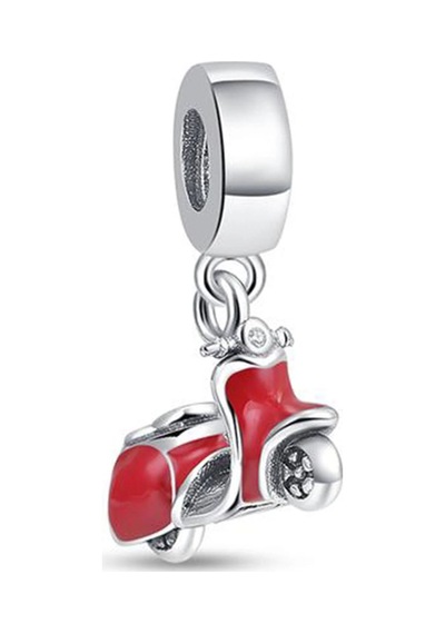 Nur Silver Kırmızı Motosiklet Gümüş Charm Nur-bl01359