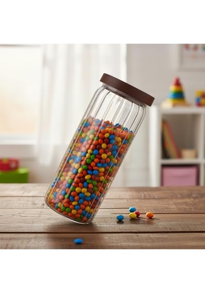 Akasya Kapaklı Uzun Çizgili Cam Kavanoz 1250 Ml Hava Geçirmez, Modern Fitilli Tasarım Gıda Saklama Kabı Maka Diğer