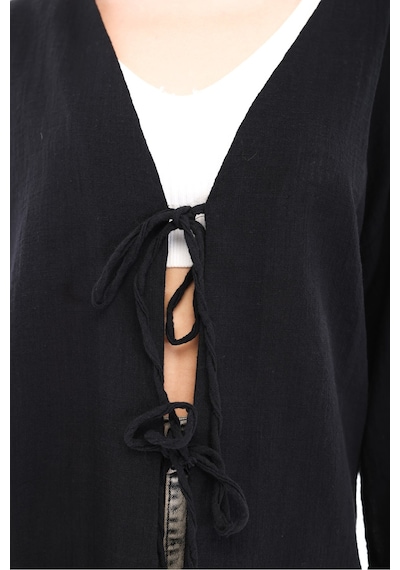 Blayn Jeans Blayn Kadın Keten Kimono Oversize Rahat Kalıp Yazlık Uzun Kollu Kimono Siyah
