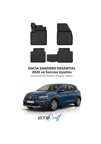 Otocraft Dacia Sandero Essantial 2020+ Araca Özel 4d Karbon Oto Paspas Havuzlu Tam Set