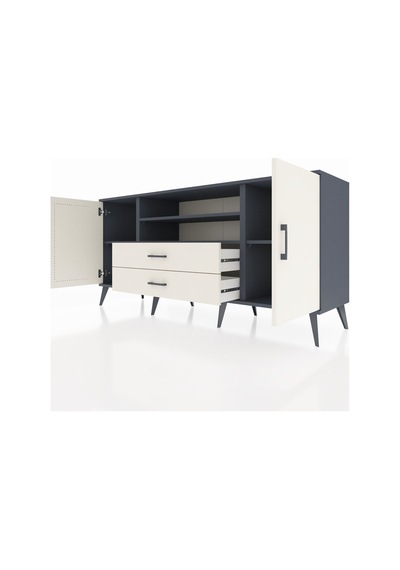 Hyperion Konsol 4 Raflı 2 Çekmeceli 2 Kapaklı 176x44x83 Antrasit-aytaşı Aytaşı