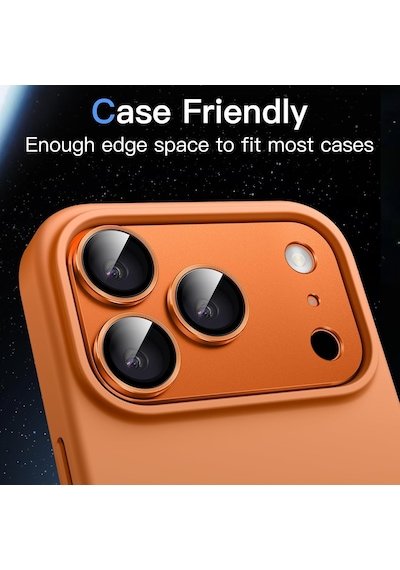 Kamera Lens Koruyucu İçin İphone 17 Pro Max 6.9 Inç Tam Kapsamlı 9h Temperli Cam Mat Metal Plaka, 1 Paket Turuncu, İphone 17 Pro Max
