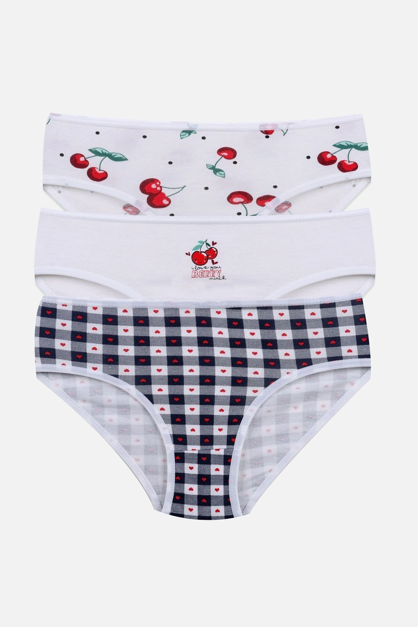 Koza İç Giyim Kız Çocuk 3'lü Penguen Desenli Slip 1050 Kırmızı - Siyah