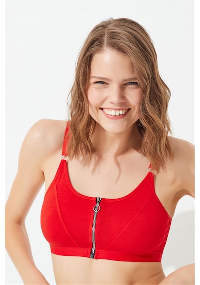 Cottonhill Kırmızı Pamuklu Ayarlanabilir Askılı Fermuarlı Bralet Büstiyer Kırmızı