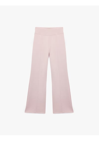 Koton Viskon Modal Kumaş Slim Fit Nervürlü İspanyol Paça Pantolon Pembe 6sak40094ek Gül