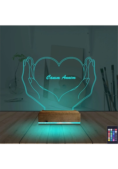 Luvivia Kalp Sevgiliye Hediye Kişiye Özel 3d Lamba - Masa Gece Lambası V6 Şeffaf