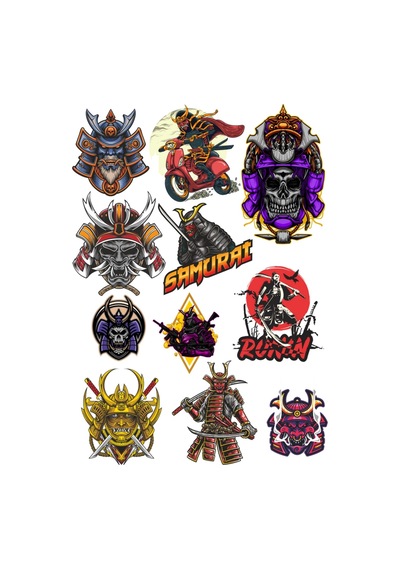 Samurai Sticker Set-2 12 Parça Telefon, Tablet, Defter, Laptop Sticker