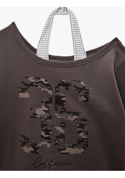 Koton Halter Yaka Uzun Kollu Şardonlu Baskılı Sweatshirt Kahverengi 7wal10255ık Kahve