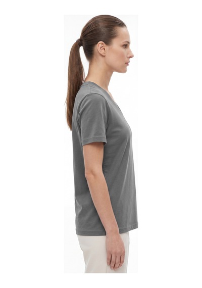 Goffra Kadın Vision V Yaka Premium Kalite Yoğun Dokulu Pamuklu T-shirt Koyu Gri W102-r0220-05