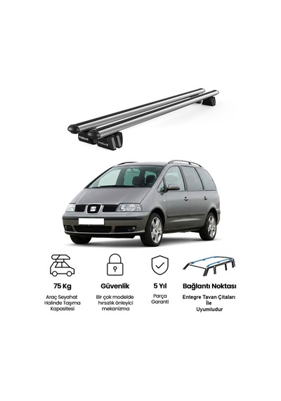 Pençe Seat Alhambra Ara Atkı 2001-2010 Uyumlu Gri Ara Atkı Port Bagaj Tavan Barı