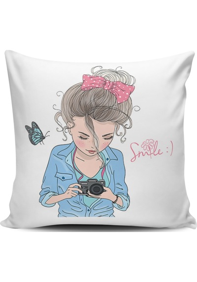 Kırlent Dünyası Fashion Girl Dijital Baskılı Kırlent Kılıfı (367537930)