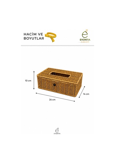 Evonita Hasır Peçetelik Kapaklı Rattan Peçete Kutusu Dekoratif Masa Üstü Peçetelik Organizer Kahverengi