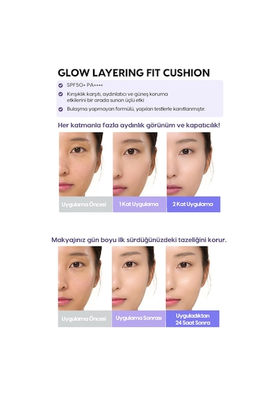 Missha Yoğun Kapatıcı, Nemli Ve Parlak Bitişli Cushion Glow Layering Fit Cushion No.17 Ivory Spf50+/pa++++ 17