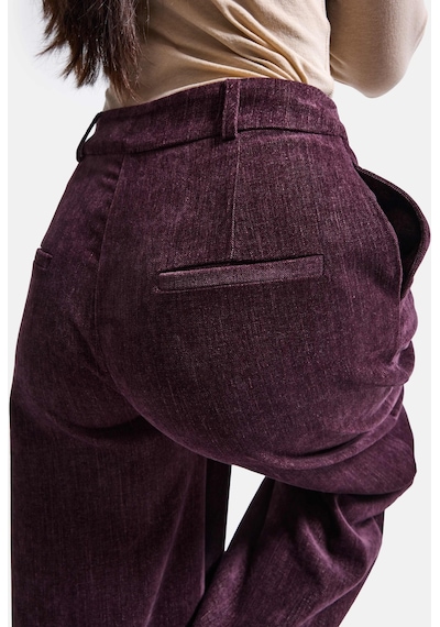 Kadın Bordo W6-52 Straight Crop Pürüzsüz Velvet Kadife Kumaş Pantolon