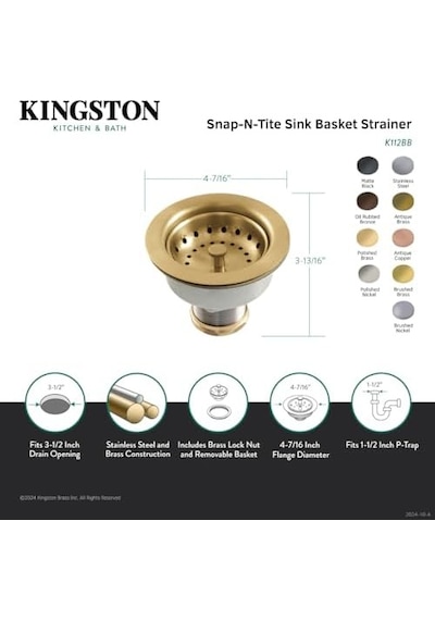Brass K112mb Tacoma Mutfak Lavabo Sepeti Süzgeç, Mat Siyah 4,44 X 4,44 X 3,81
