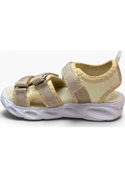 Arzen Bebe 230-26 Simli 3 Cırtlı Işıklı Anatomik Kız Çocuk Sandalet 26-30 Altın