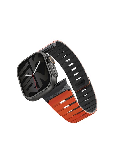 Watch 44mm Skinarma Gemini Serisi Tpu Magnetik Silikon Kordon Turuncu-siyah