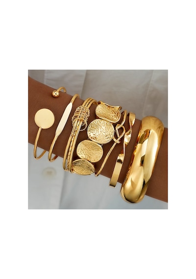 Viloa Çoklu Gold Altın Renkli Retro Geometrik Düğüm Tasarım Bileklik Seti 7 Adet Bileklik Sarı