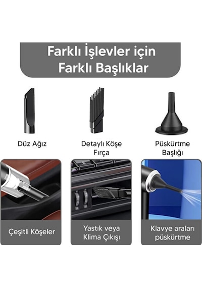 Araç Oto Süpürgesi Şarjlı 120w 6.000pa Üfleme Özellikli Mini El Süpürgesi Oto Ofis Klavye Kasa Vakum Şişi Diğer