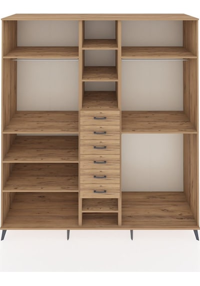 Kronos Dolap 10 Raflı 6 Çekmeceli 3 Askılı 220x59x243 Çam-çam/çam Atlas Çam/atlas Çam