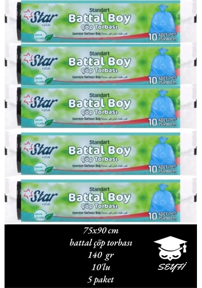 75x90 Cm Battal Çöp Torbası 140 Gr 10'lu 5 Paket