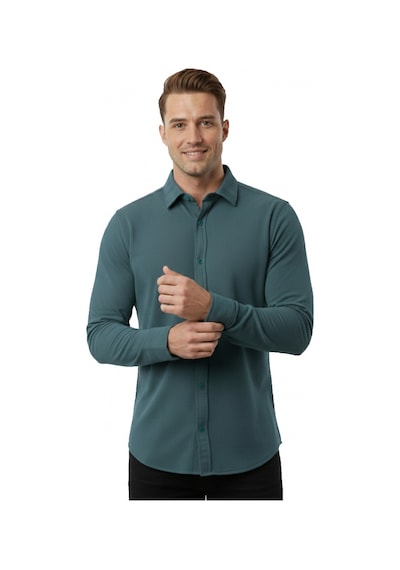 Deepsea Yeşil Slim Fit Örme Kumaş Likralı Erkek Gömlek Nefes Alan Esnek Ve Modern Tasarım 2602604 Yeşil