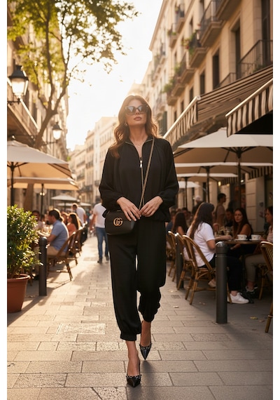 Lela Comfort Fit Yüksek Bel Lastikli Paça Saten Bayan Pantolon 68351217 Siyah