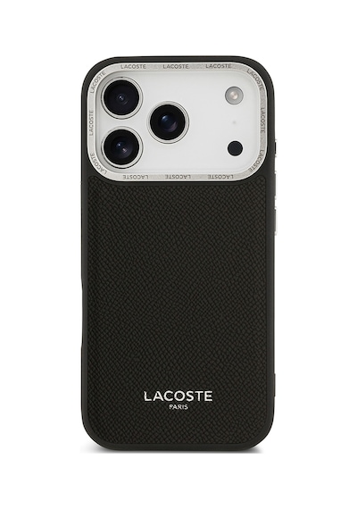Apple Uyumlu iPhone 17 Pro Kılıf Lacoste Lisanslı M-safeli Champs Elysees Pu Deri Tasarımlı Kapak Siyah Siyah