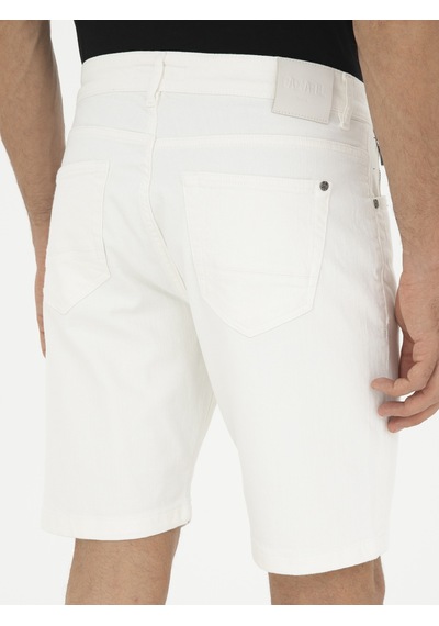 Cacharel Beyaz Slim Fit Pamuk Karışımlı Jean Şort