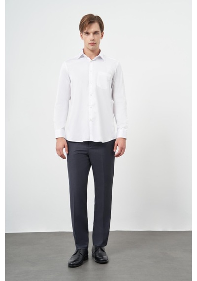 İmza Beyaz Uzun Kol Düz Bez Ayağı 041 Sert Yaka Classic Comfort Fit Gömlek 1004245323 Beyaz