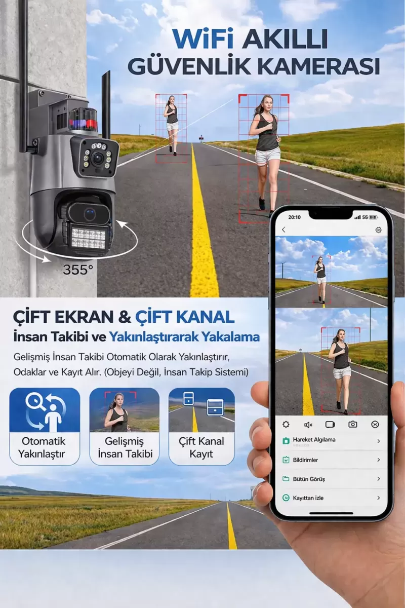 Xpro 1 Kamera 2 Lens Kablosuz Wifi Güvenlik Kamerası Seti Nvr Kayıt Cihazı Gece Görüşlü Ip Kamera Seti 08822067
