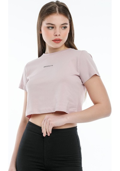 Kadın Bisiklet Yaka Regular Fit Brookyn Baskılı Tişort Spr21y14 001