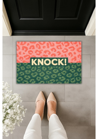 Rugmood Modern Dijital Baskı Paspas - Pembe, Kırmızı, Yeşil, Mavi Knock Şık Kapı Önü Paspası