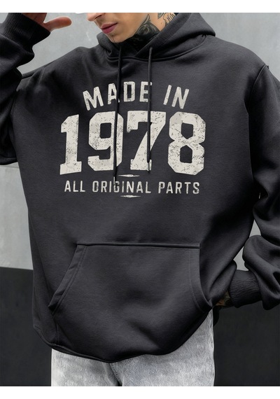 Startmore Startmore1978'de Üretilmiştir Tüm Orijinal Parçalar Baskılı Erkek Günlük Moda Kapüşonlular Büyük Beden Antrasit