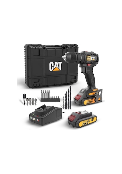Cat Dx1010.1 18volt 2.0ah Li-ion Çift Akülü Kömürsüz Profesyonel Şarjlı Darbeli Matkap + 20 Parça De