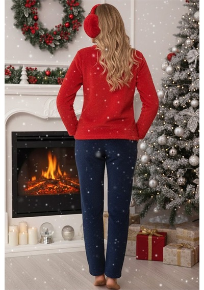 Siyah İnci Wellsoft Kışlık Örme Pijama Takım 25221047 Kırmızı