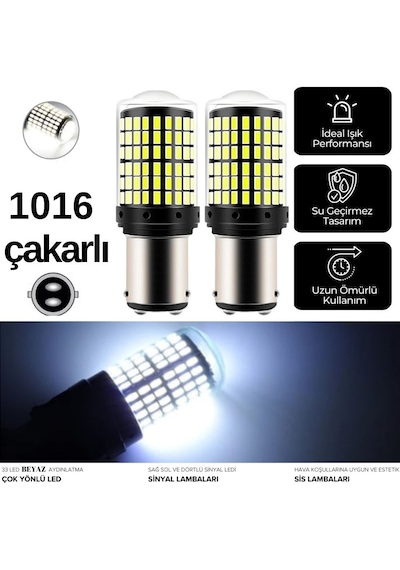 Carub 12V Ampul Beyaz Çakarlı 1016 BAY15D 144 Smd Led Çift Duy Oto Gündüz Farı Geri Vites Fren Stop Park Lambası Ampulü 2li Set