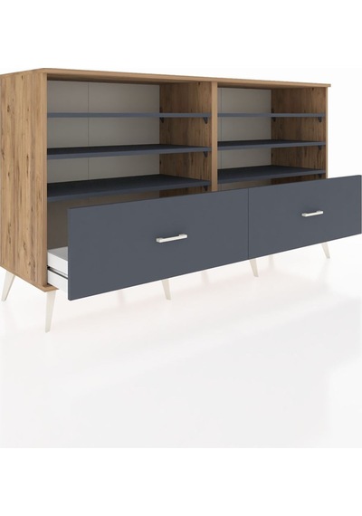 Hyperion Konsol 6 Raflı 2 Çekmeceli 176x44x99 Çam-antrasit Çam-antrasit