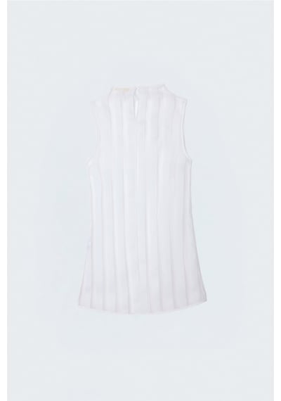 Sateen Çizgili Organze Kolsuz Bluz - Ekru-137673
