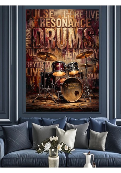 Drums Resonance Müzik Motivasyon Yazısı Dekoratif Kanvas - Mdf Ahşap Tablo