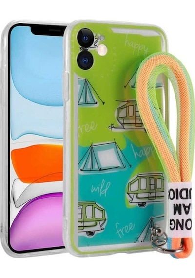 Apple Uyumlu iPhone 11 Kılıf Desenli El Askılı İpli Zore Astana Silikon Kapak Kamp