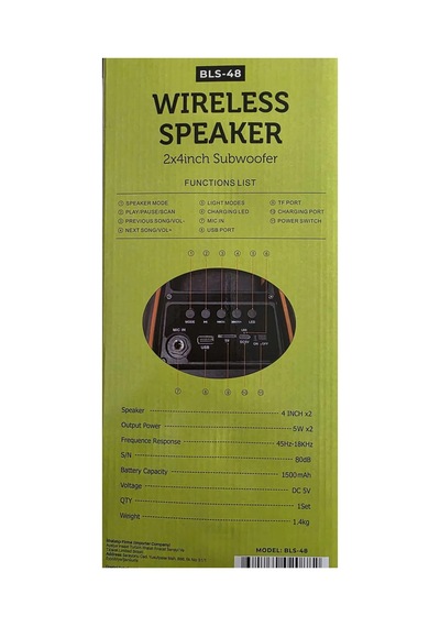 Diğer - Siyah - Bluetooth Hoparlör 10w Speaker Tws Kablolu Karaoke Mikrofon 2x4inç Rgb Işıklı 1500mah Batarya Bls-48