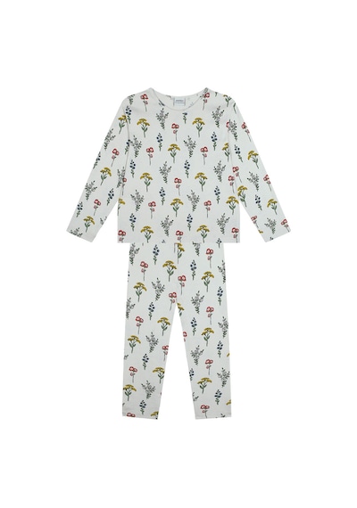 Antebies Organik Bej Uzun Kollu Kız Çocuk Pijama Takımı Renkli