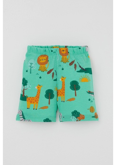 Breeze Erkek Bebek Şortlu Pijama Takımı Safari Temalı Sevimli Hayvancıklar Desenli 4 Ay - 1 Yaş , Yeşil
