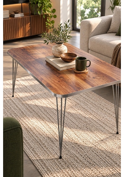 Sulorahome Gümüş Ceviz Desenli Orta Sehpa - Metal Ayaklı