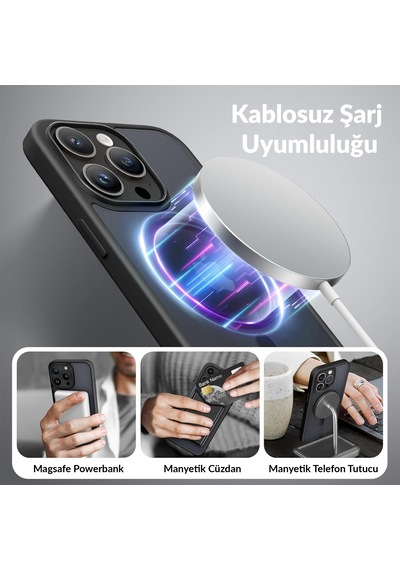 Bix İphone 14 Pro Max Magsafe Uyumlu Kılıf Tam Koruma Manyetik Darbe Emici Siyah