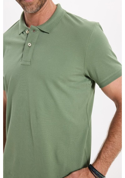 Tudors Erkek Slim Fit Dar Kesim Premium Seri %100 Pamuk Yumuşak Dokulu Merserize Yeşil Polo Yaka Tişört-50941