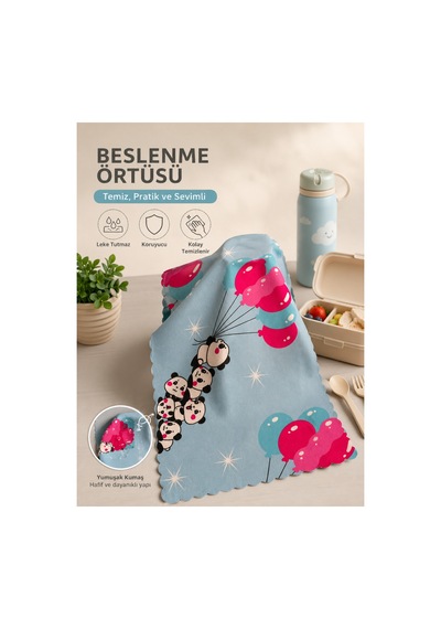 Sevimli Panda Detaylı 30 50 Ölçülü Beslenme Örtüsü Yıkanılabilir - 910095645